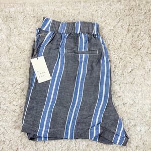 NWT A New Day Women’s Large Linen Blend Pull On Shorts Blue Stripe Elastic Waist